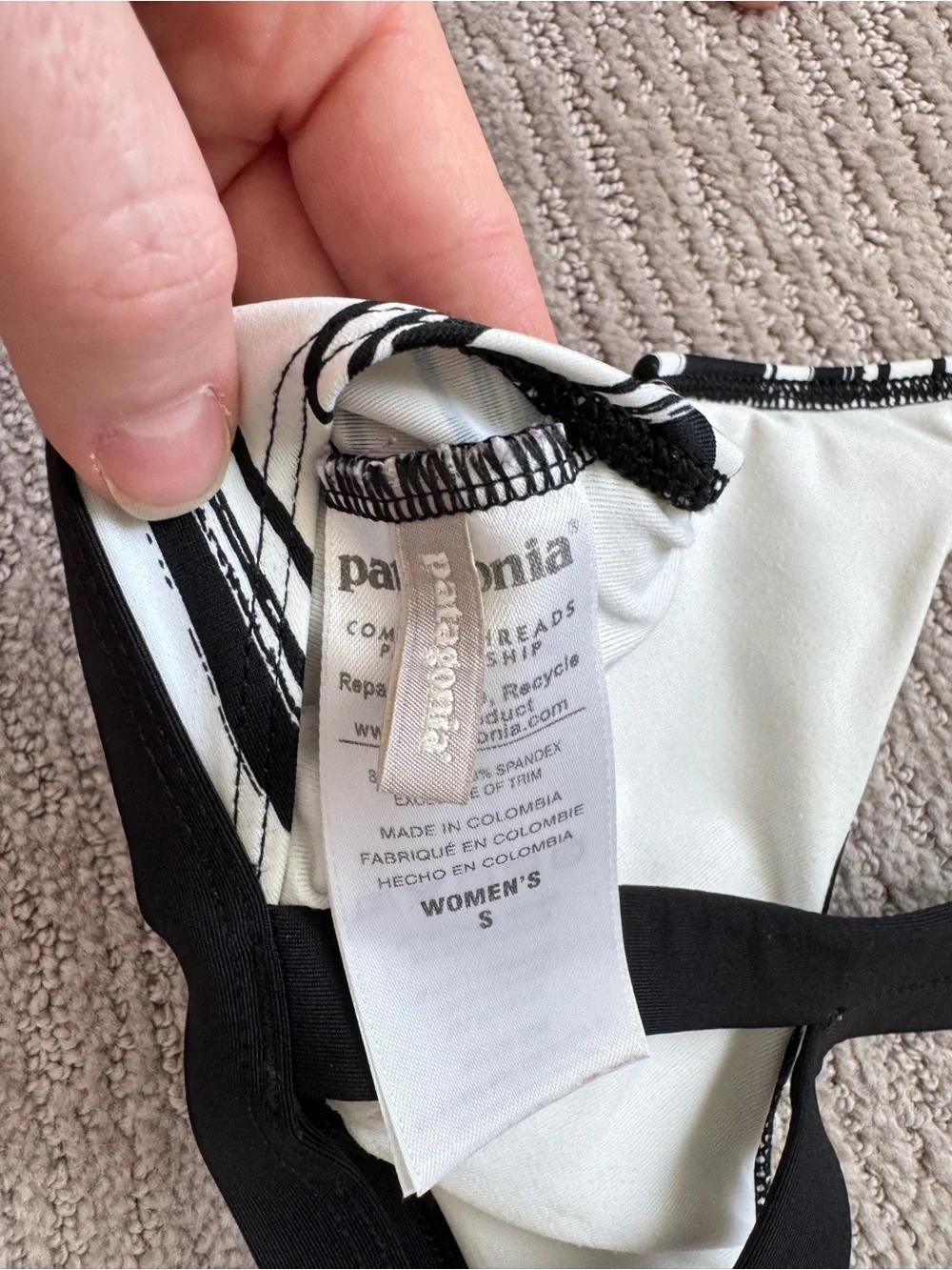 Patagonia Bottom Turn Racerback Bikini Top Black & White Stripe S Beach Coastal